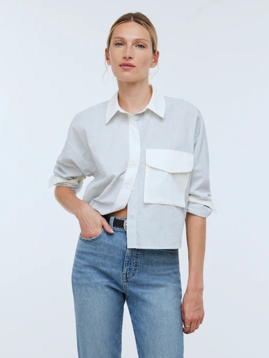 Madewell Tops - Madewell Flap-Pocket Crop Button-Up Shirt in Poplin